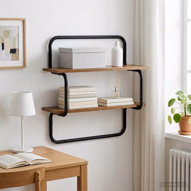 vidaXL Mensola a parete a 2 livelli in stile industrial, marrone, L 40 cm x P 24,5 cm x H 61 cm