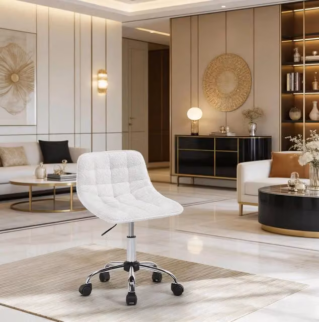 Sedia da ufficio girevole in chenille bianca con altezza regolabile 40-47,5 cm