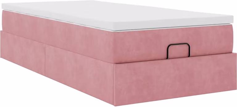 Struttura Letto Pouf con Materasso Rosa 100x200 cm Velluto