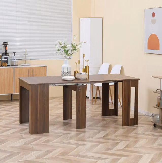 Tavolo da pranzo pieghevole ed estensibile marrone con ruote, 180 x 85 x 75 cm