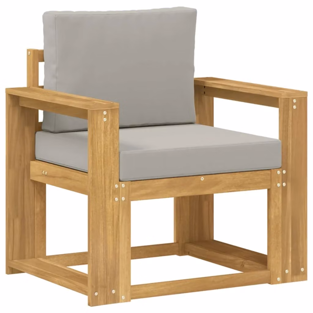 Set di 2 divani da esterno a due posti in legno di acacia con cuscini in poliestere resistente ai raggi UV, colori bianco e grigio