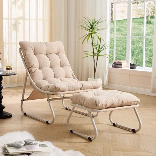 Poltrona da esterno con poggiapiedi, comoda poltrona reclinabile con cuscino soffice e sgabello, ideale per soggiorno, camera da letto, sala lettura,