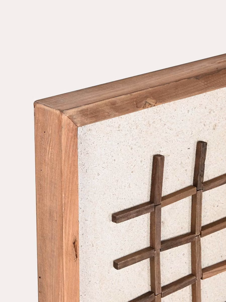 Quadro astratto geometrico Bind di Kenay Home, design moderno in legno, colori beige e marrone, L: 60 cm x H: 80 cm – 2