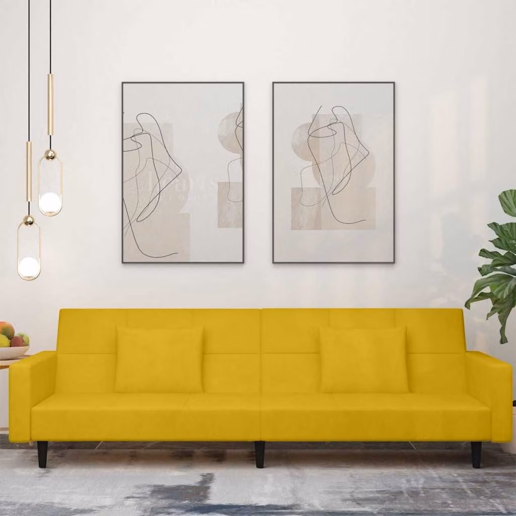 vidaXL Divano Letto Click-Clack a 2 Posti in Velluto Giallo con Cuscini e Struttura in Legno Solido