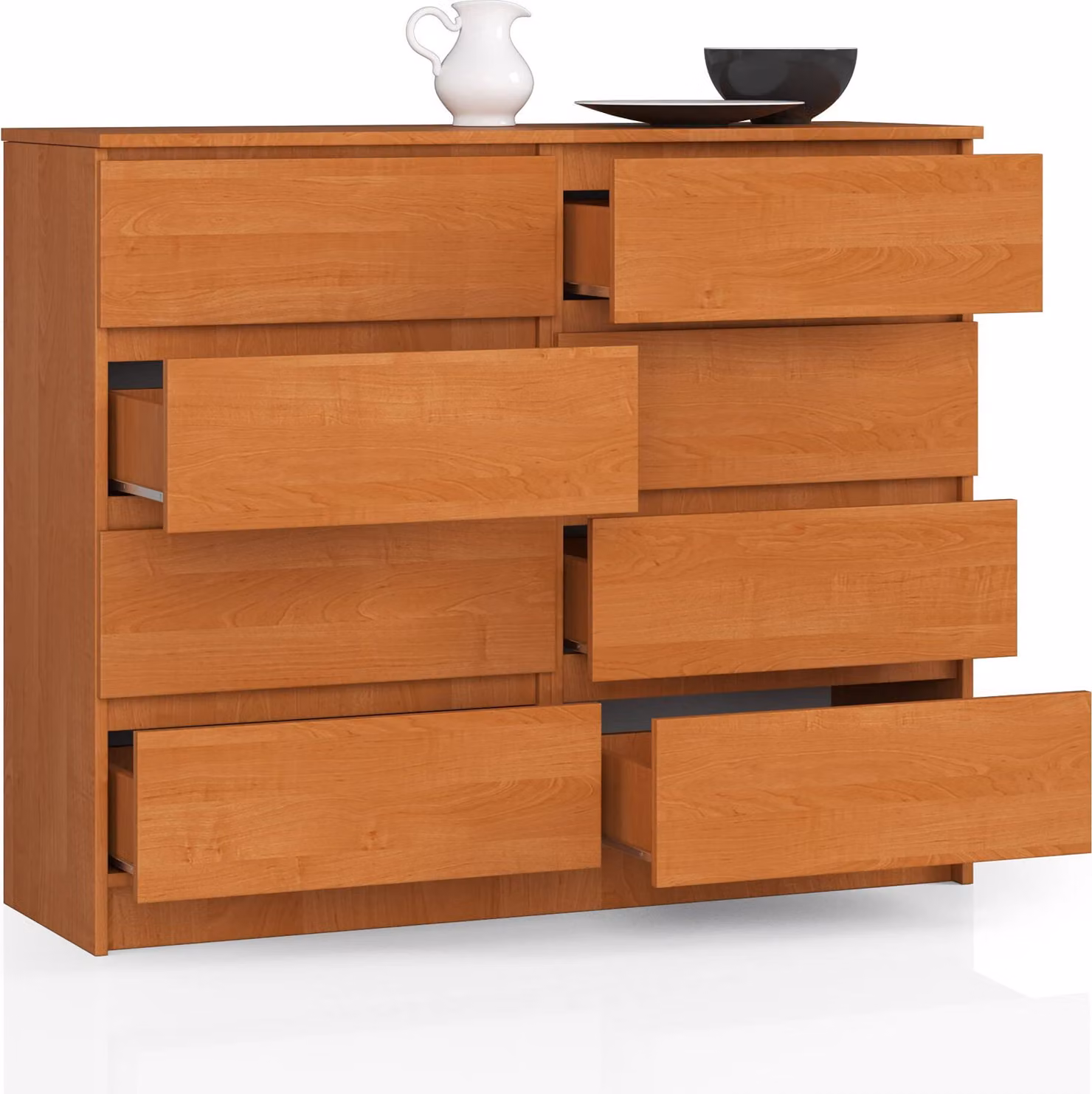 BDW, cassettiera con 8 cassetti, 120x99x40 cm, molto spazio, ontano