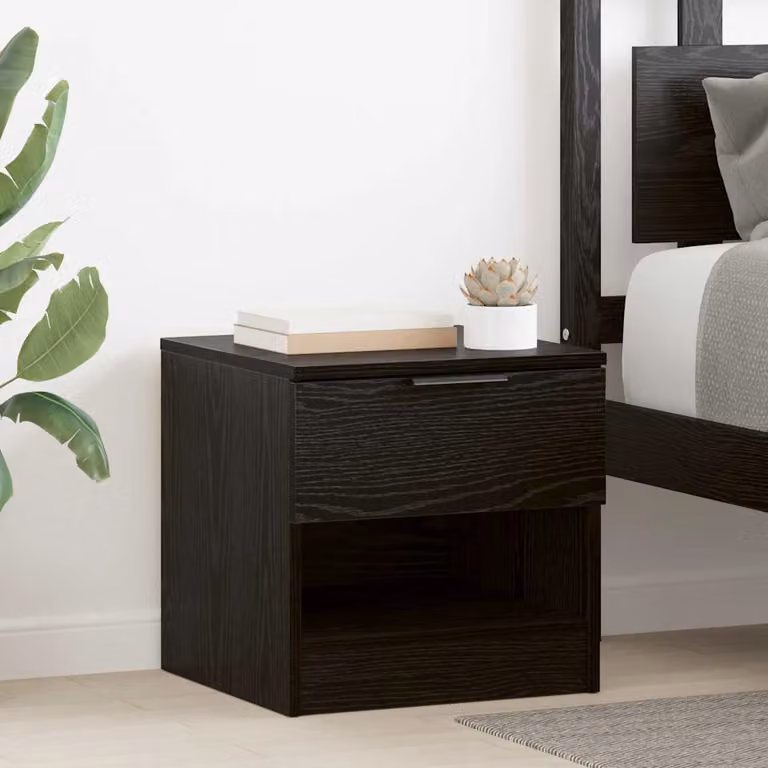 Set di 2 armadietti per letto vidaXL in stile moderno, colore rovere e nero, L 40 cm x P 39 cm x H 40 cm