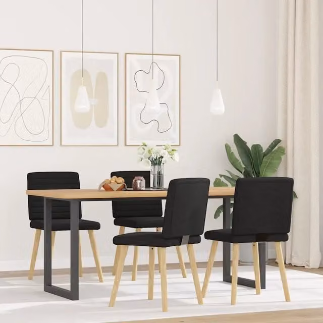 Sedie da Pranzo 4 pz | Sedie da cucina Nere in Tessuto