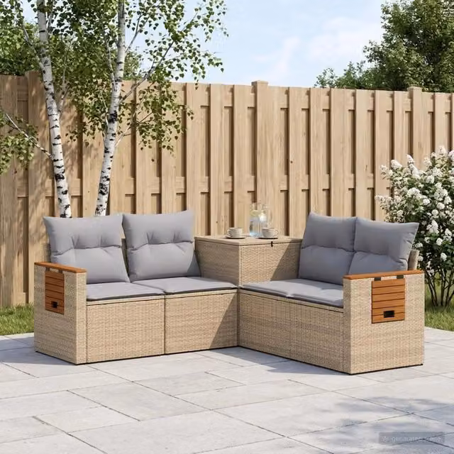 Set di divani 5 pz Beige e Grigio Chiaro 179 x 179 x 85 cm 3447953