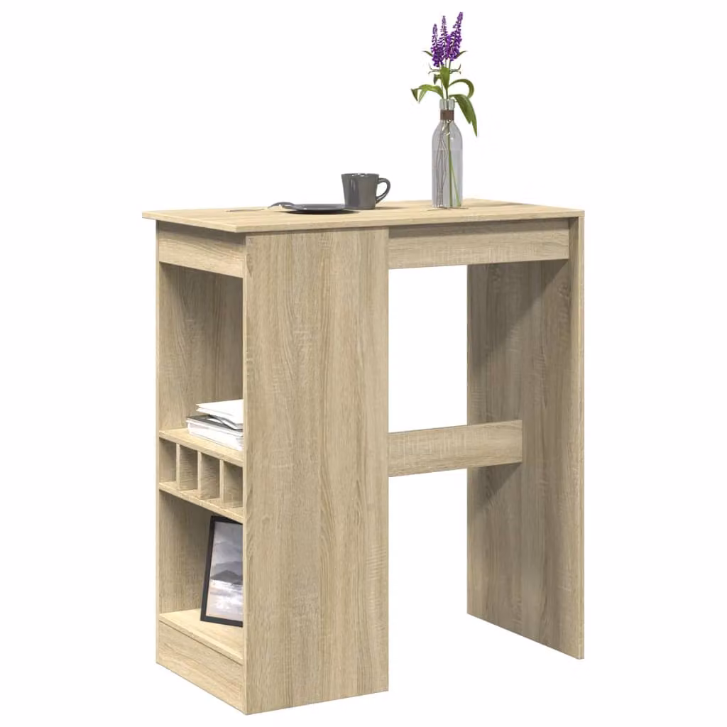 vidaXL Tavolo Bar con Rastrelliera in Legno Multistrato, Colore Marrone e Beige, L: 90 cm, P: 47,5 cm, H: 103,5 cm