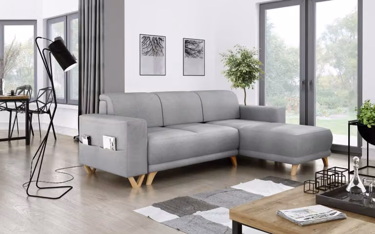 Design Ecksofa L-Form Sofa Couch Polster Schlafsofa Textil Bettfunktion Schlaf