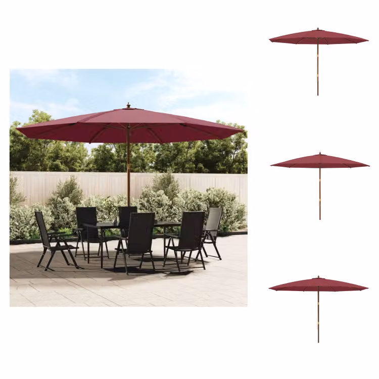 vidaXL Ombrellone con palo in legno rosso Bordeaux 400x273 cm - Ombrelloni e tende da sole