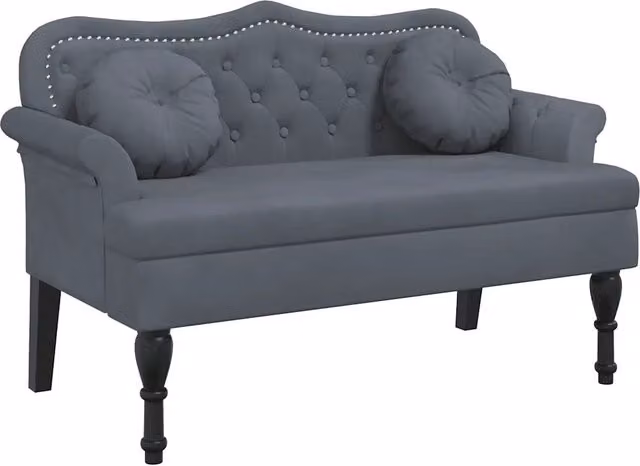 Panca con Cuscini in Velluto Grigio CFW2352053 L: 120,5 cm, P: 65 cm, H: 75 cm – 1