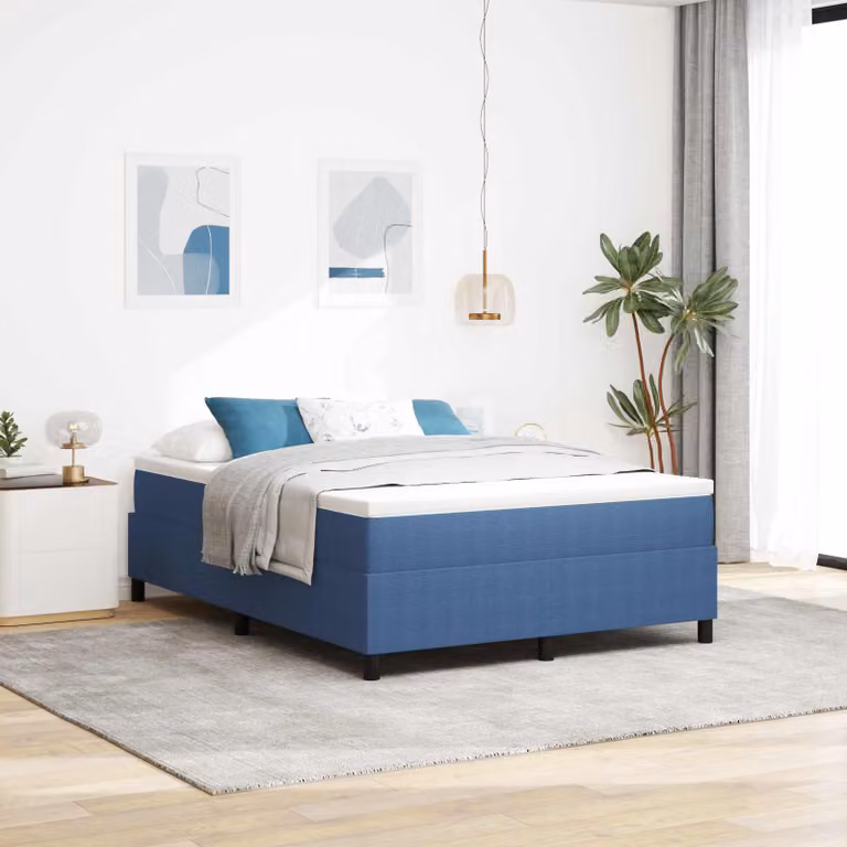Struttura letto piattaforma moderna vidaXL in tessuto cord e legno, Blu, L 140 x P 200 cm