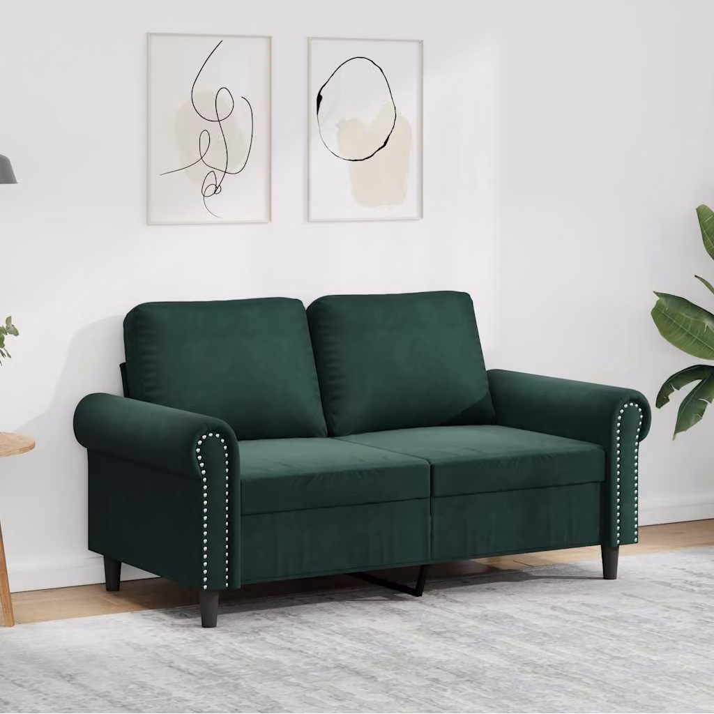 vidaXL Divano a 2 Posti Moderno in Velluto Verde con Struttura in Metallo L: 152 cm, P: 77 cm, H: 80 cm