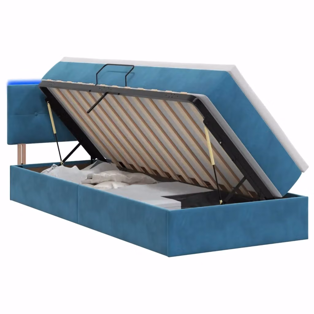 Letto con contenitore e illuminazione LED vidaXL in velluto blu, L/P/H: 190 x 90 x 140 cm – 2