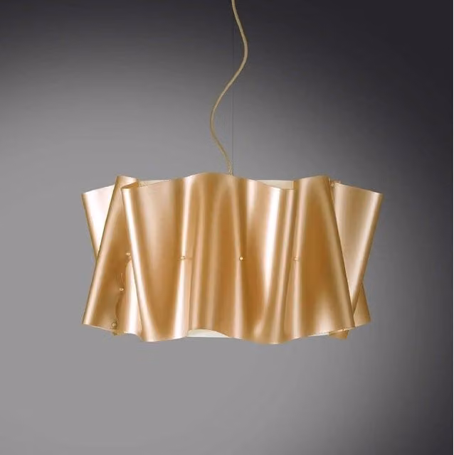 Lampadario a sospensione cinque luci luci FOLIO paralume in Polilux Oro diametro 60x h32 cm