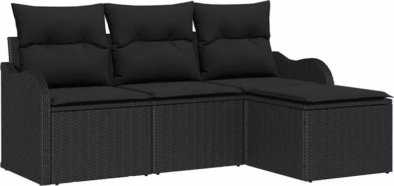 Set Divano da Giardino con cuscino 4 pcs Nero polyrattan
