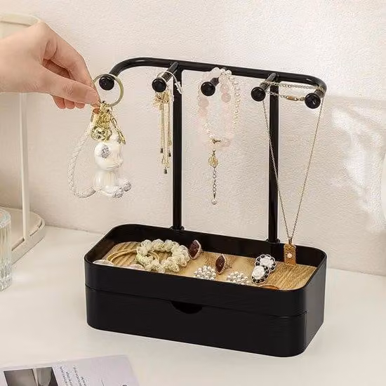 Azomor Elegante: espositore per gioielli con cassetti e base in legno per un'organizzazione ottimale