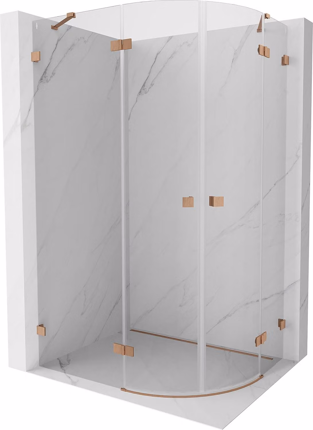 Mexen Lunar cabina doccia semicircolare a battente sinistra 90 x 80 cm, trasparente, rame spazzolato - 833-090L-080P-65-00