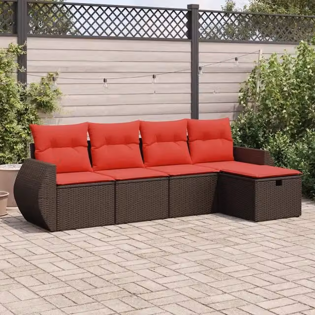 Set Divano da Giardino 5 pz con Cuscini Marrone in Polyrattan 3325570