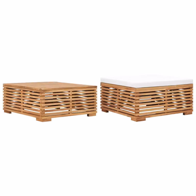 Maison Exclusive - Set tavolo da giardino e poggiapiedi con cuscino color crema in teak massiccio