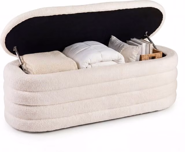 Panca contenitore imbottita in tessuto con 2 molle a gas di sicurezza e coperchio sollevabile, Sgabello portaoggetti per soggiorno ingresso camera da letto