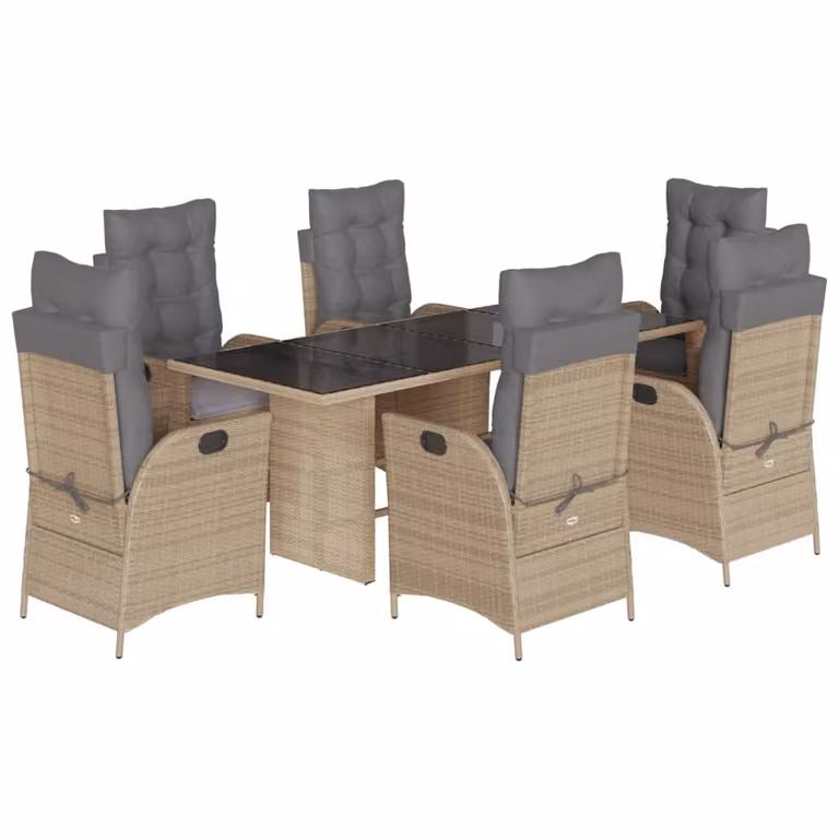 Set Pranzo da Giardino 7 pz con Cuscini Beige Misto Polyrattan