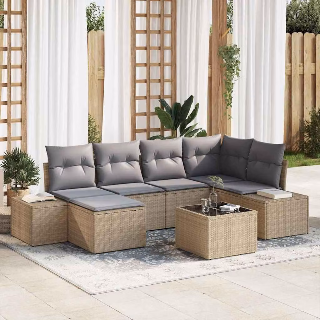 Maison Exclusive - Set da giardino composto da 7 pezzi. Divano e poltrone in rattan sintetico, color beige e grigio
