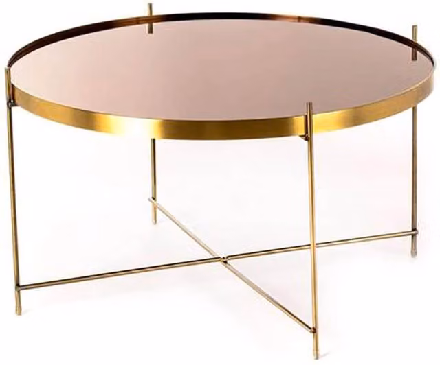Tavolino da salotto rotondo Giordanoshop con top in vetro e struttura in metallo color oro lucido L: 70 cm, P: 40 cm