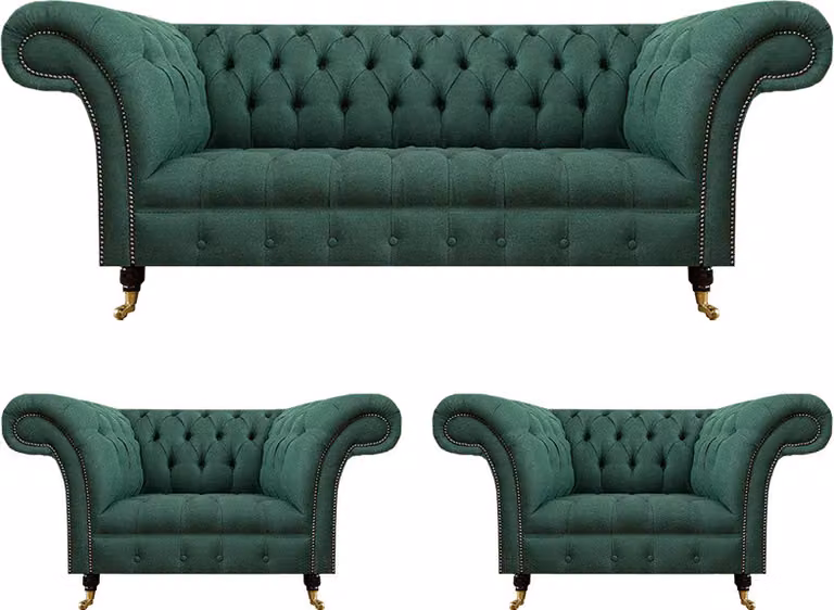 Komplett Set 3tlg Wohnzimmer 2x Sessel mit Dreisitzer Sofa Couch Chesterfield