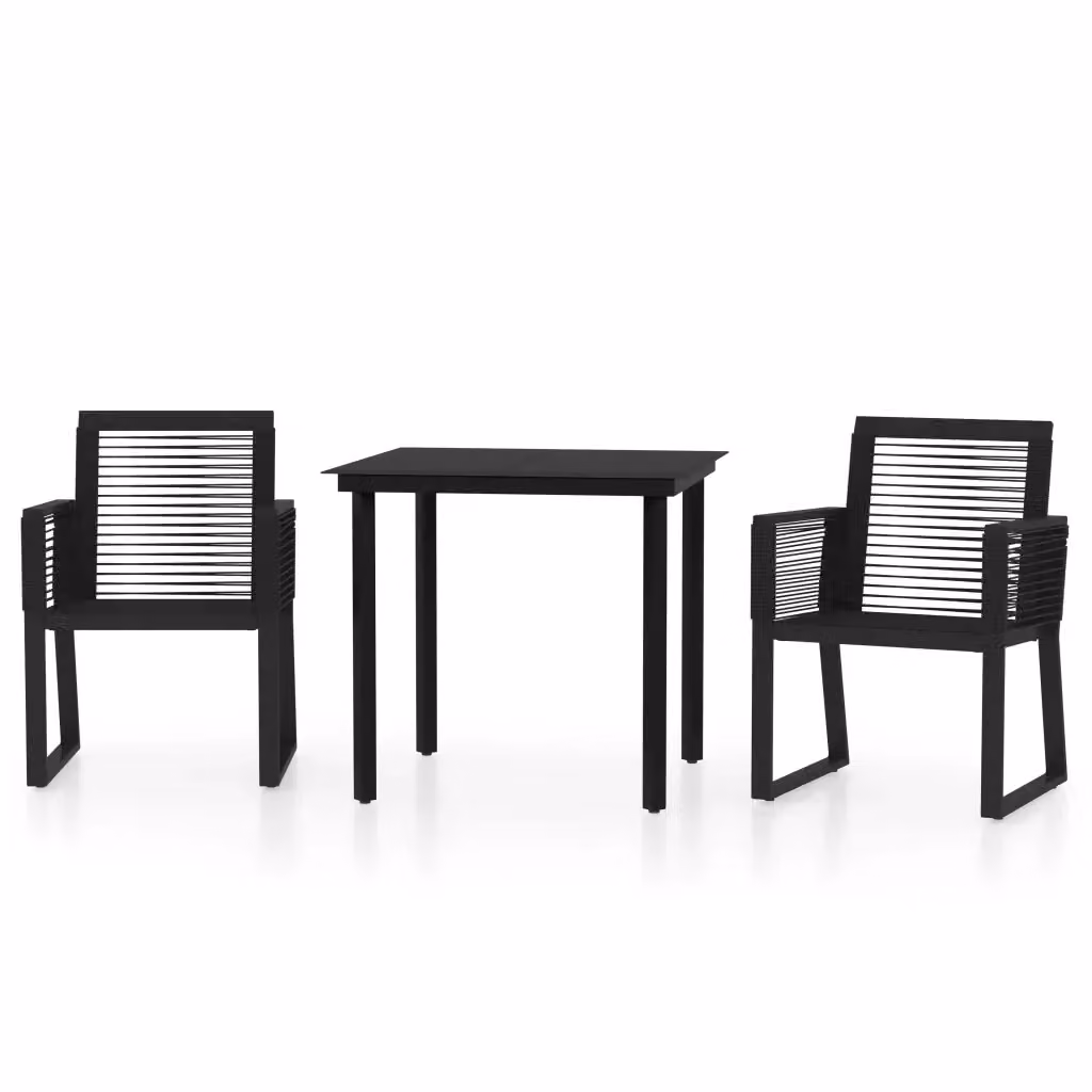 Set da giardino moderno vidaXL composto da 3 pezzi in acciaio verniciato nero e vetro – 2