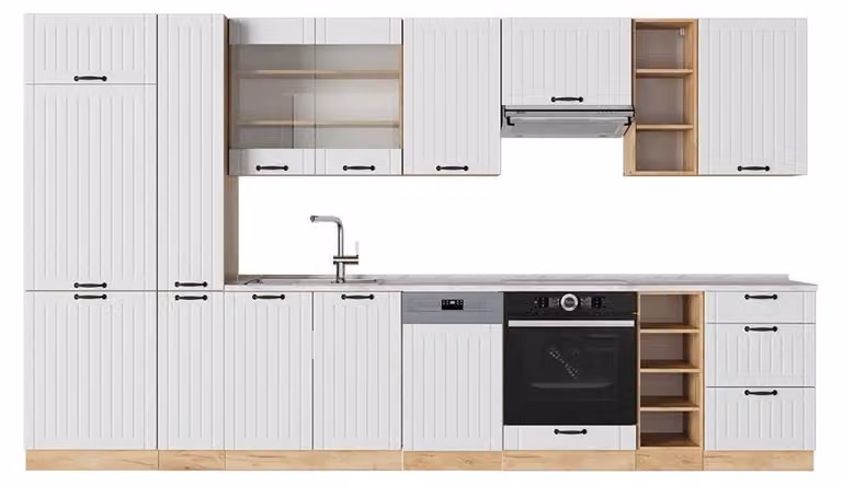 Cucina componibile Vicco Fame-Line Bianco rustico 355 cm senza piano di lavoro, Model 56814