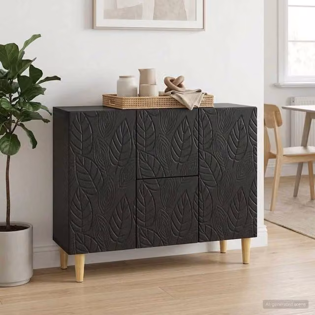 Credenza moderna vidaXL in legno nero opaco L: 89 cm, P: 34,5 cm, H: 60 cm – 1