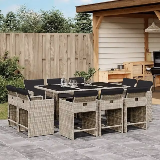Set Pranzo Giardino 11pz con Cuscini Grigio Chiaro Polyrattan 3211211