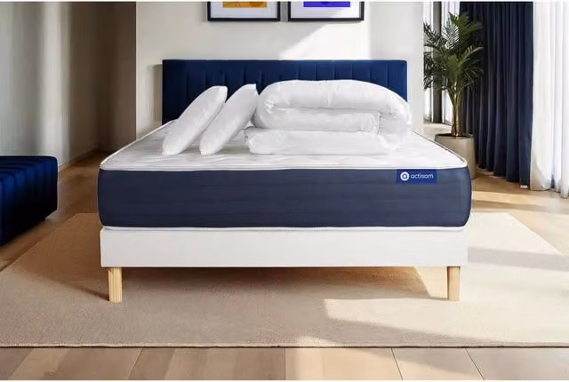 Pacchetto letto completo - Materasso 200x200cm + Box spring con doghe (kit) + 2 cuscini + Piumino - Actimemo Sleep