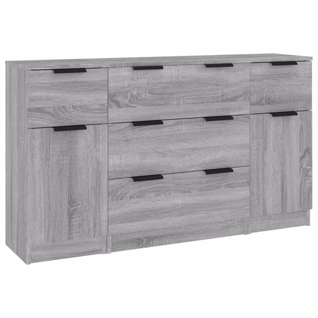 Set di 3 Credenze Moderno vidaXL in Legno Multistrato Grigio per Soggiorno e Sala da Pranzo – 2