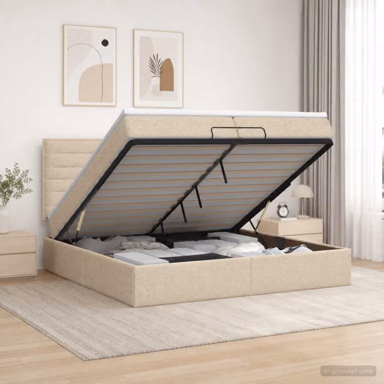 vidaXL Letto ottomano con materasso in tessuto beige L 200 x P 200 x H 140 cm