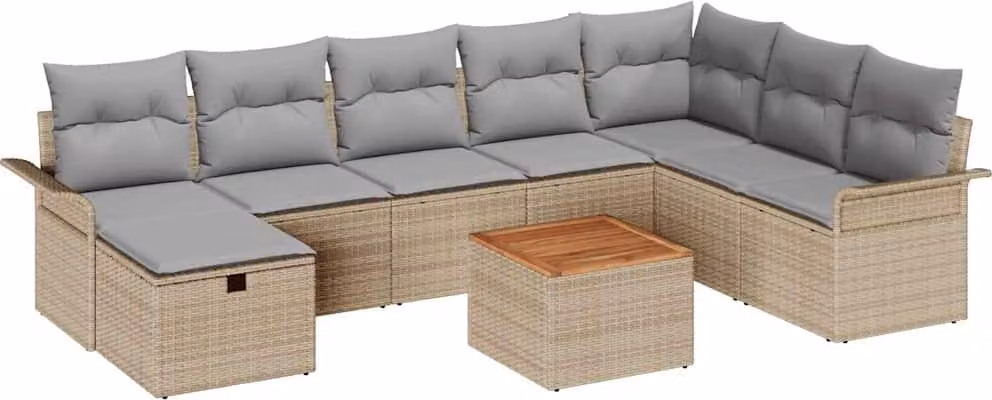 Set Divano da Giardino con cuscino 9 pcs Beige polyrattan