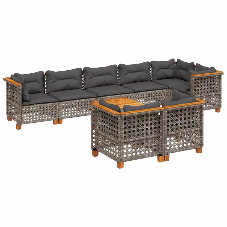 Set Divano da Giardino 9 pz con Cuscini Grigio in Polyrattan
