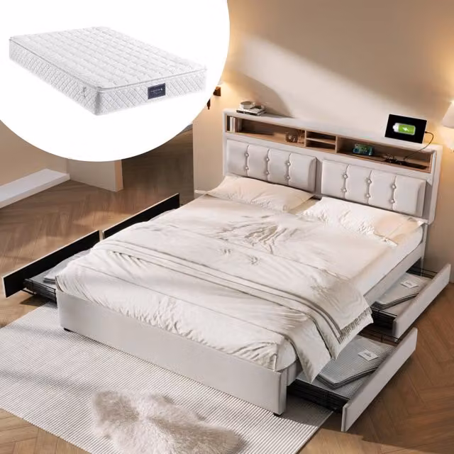 letto imbottito lino beige 140 x 200 cm