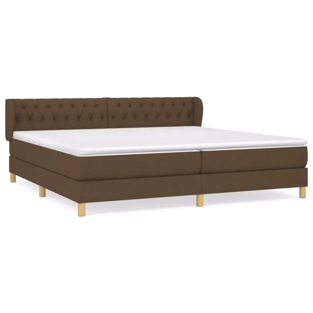 vidaXL Giroletto a Molle con Materasso Ibrido in Tessuto Marrone e Bianco L/P/H: 200 x 200 x 88 cm – 2
