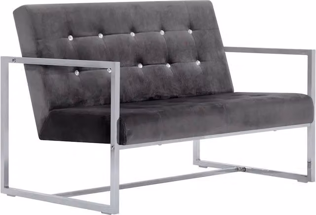 Divano | Divano da soggiorno | Sofa a 2 Posti con Braccioli Grigio Scuro Cromo e Velluto
