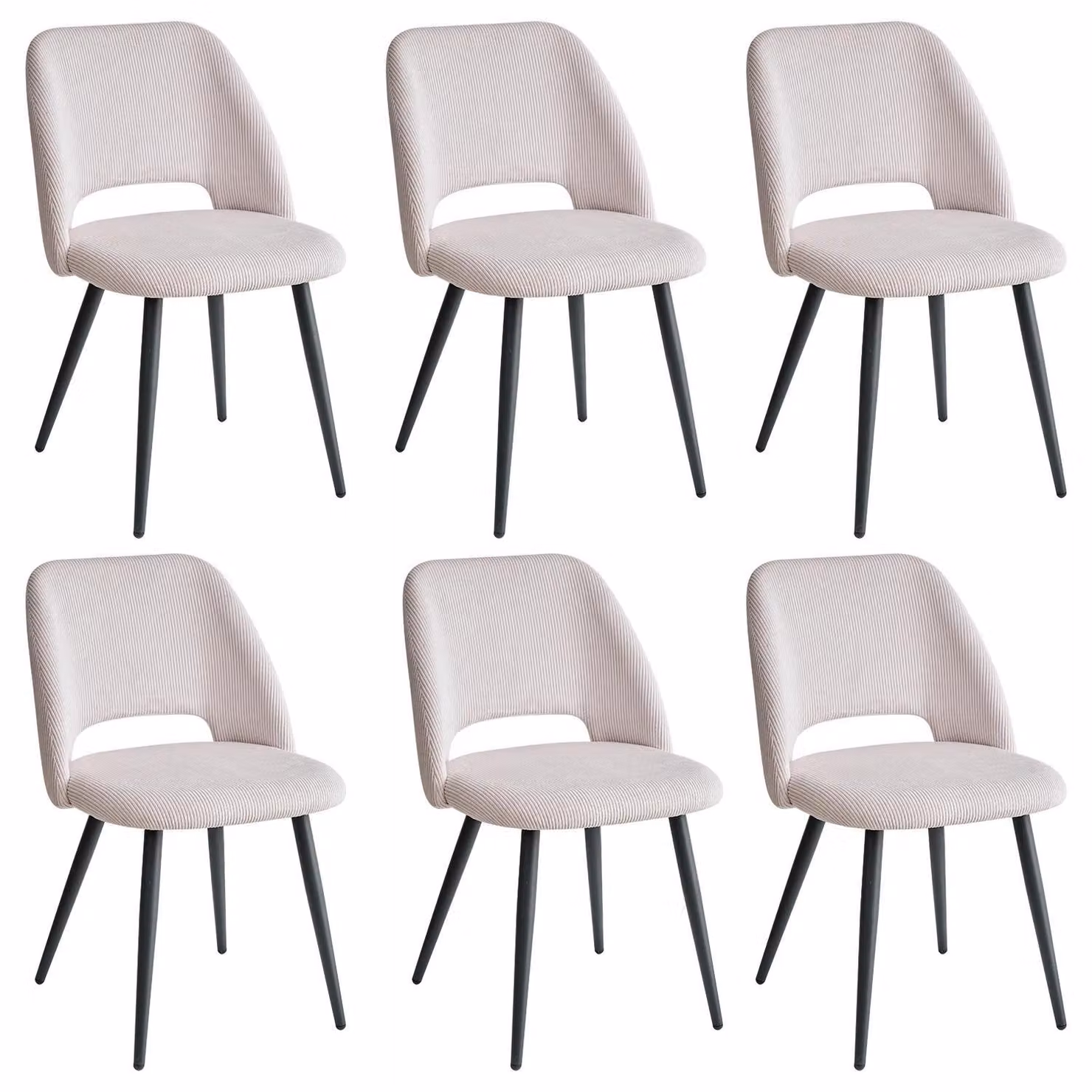 Sedie da pranzo - Set da 6 - Rivestimento in tessuto corda - Imbottitura morbida per la seduta - Schienale ergonomico - Senza braccioli - Montaggio semplice - Beige