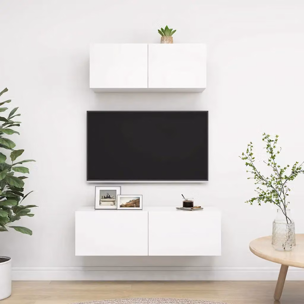 Set di 2 mobili porta TV moderni vidaXL in legno e MDF bianco opaco per soggiorno