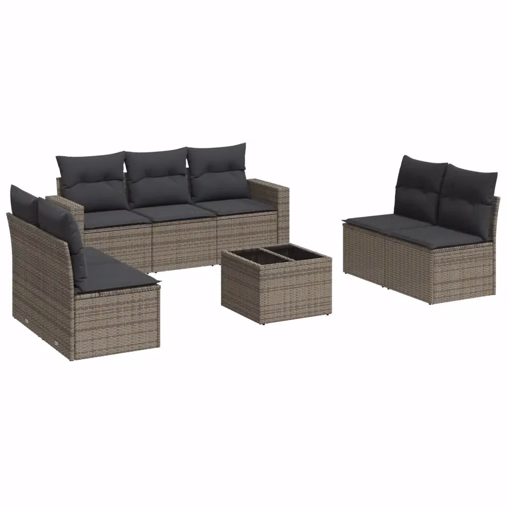 vidaXL Set Divano da Giardino 8 pz in Polyrattan Grigio con Cuscini e Tavolino – 2