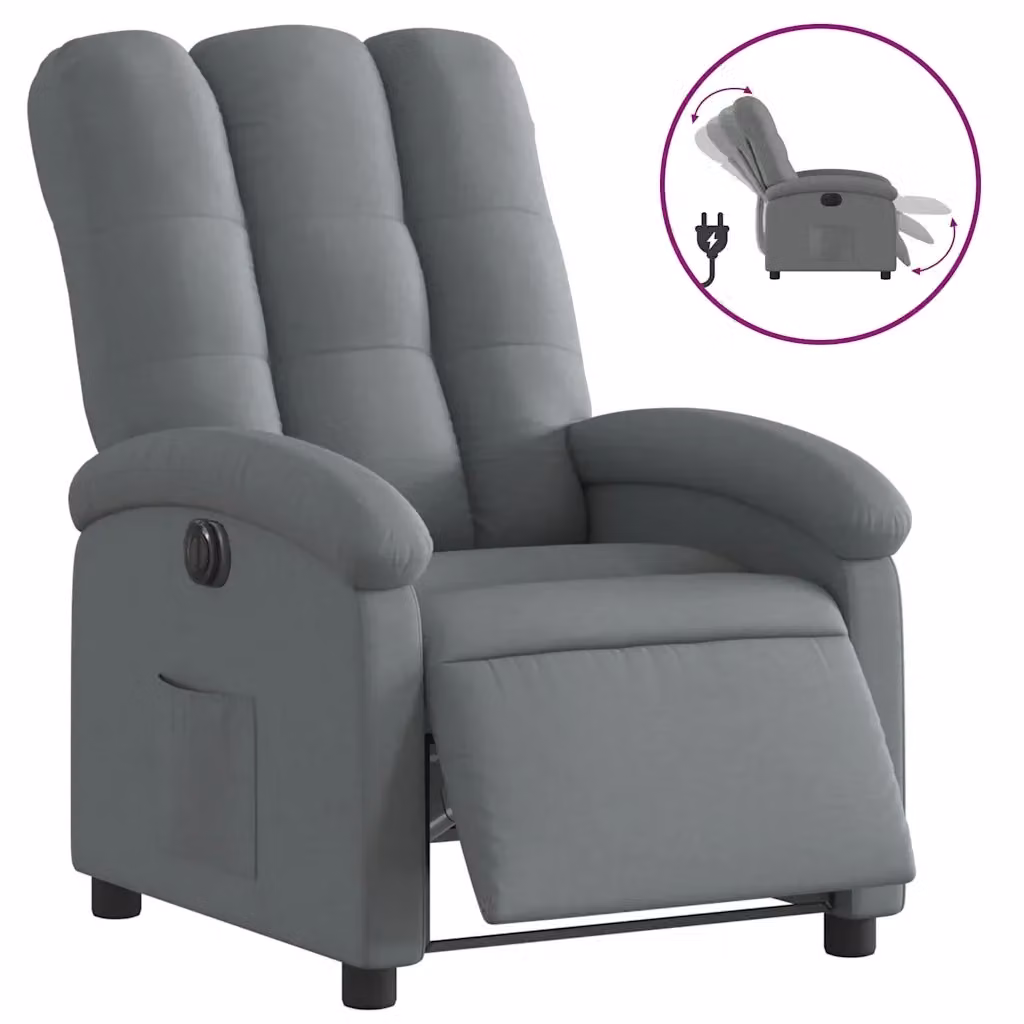 Poltrona Elettrica Reclinabile vidaXL in Tessuto Grigio con Braccioli e Design Moderno – 2