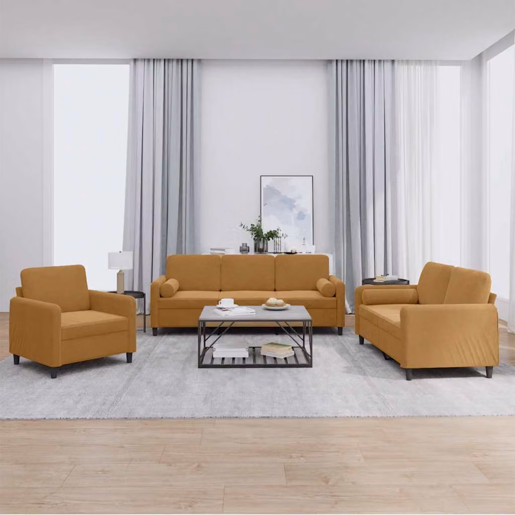 vidaXL Set di Divani 3 pz con Cuscini Marrone in Velluto