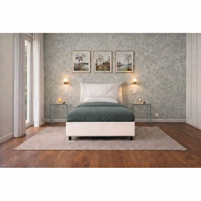 Letto singolo imbottito Ityhome Soft con contenitore in similpelle bianco L/P/H: 80 x 200 cm – 2