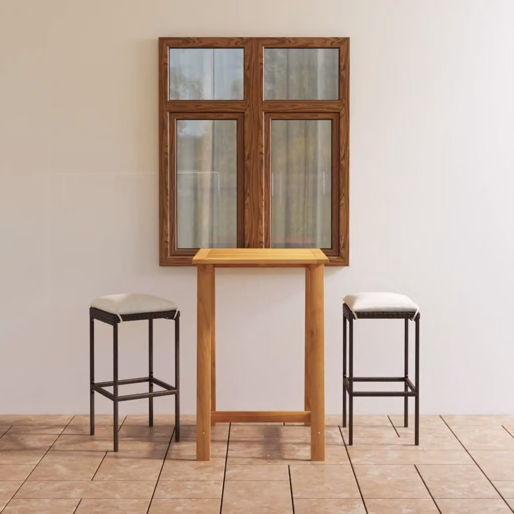 The Living Store Set bar da giardino 3 pezzi con cuscini marrone