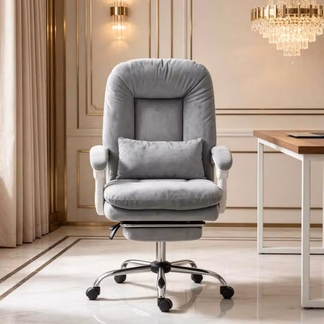 Sedia da ufficio ergonomica 64x70x116 cm in velluto grigio reclinabile –